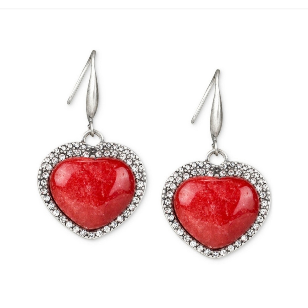 PATRICIA NASH PAVE AND RED STONE HEART DROP EARRINGS NWT